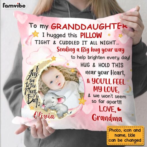 Personalized Pink Granddaughter Love To The Moon And Back Hug This Custom Photo Pillow