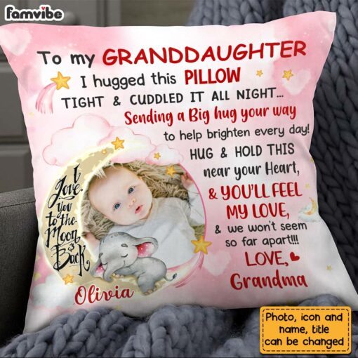 Personalized Pink Granddaughter Love To The Moon And Back Hug This Custom Photo Pillow