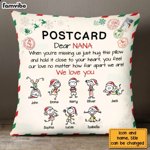 Personalized Postcard To Grandma Hug This Christmas Pillow