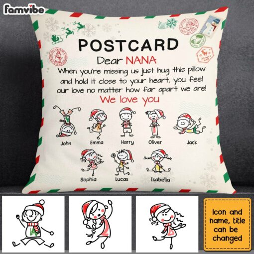 Personalized Postcard To Grandma Hug This Christmas Pillow