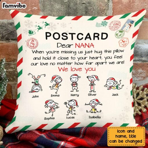 Personalized Postcard To Grandma Hug This Christmas Pillow