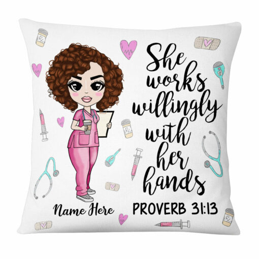 Personalized Proud Nurse She Works Willingly Pillow