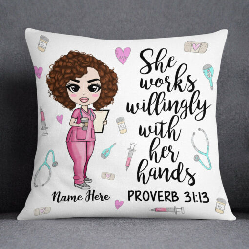 Personalized Proud Nurse She Works Willingly Pillow