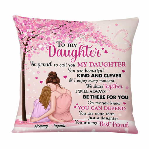 Personalized Proud Of My Daughter Pink Tree Pillow