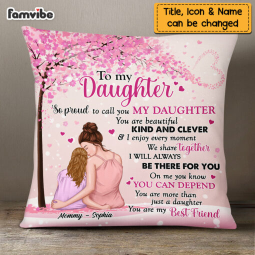 Personalized Proud Of My Daughter Pink Tree Pillow