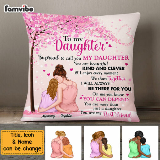 Personalized Proud Of My Daughter Pink Tree Pillow