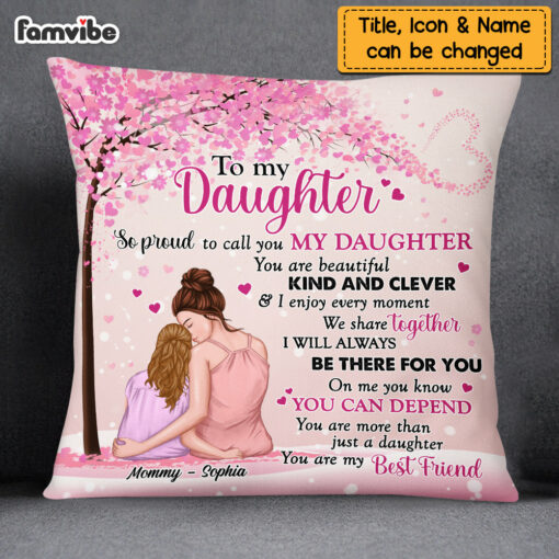 Personalized Proud Of My Daughter Pink Tree Pillow