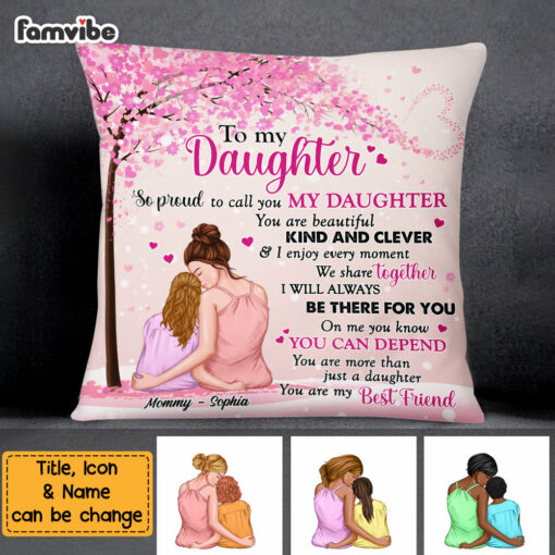 Personalized Proud Of My Daughter Pink Tree Pillow