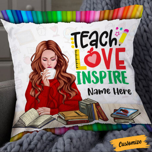 Personalized Proud Teacher Teach Inspire Pillow