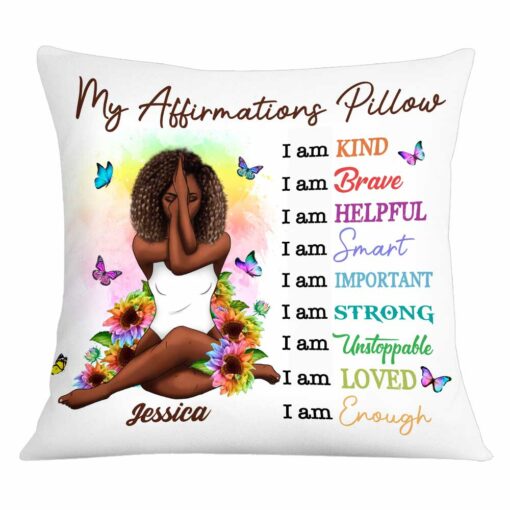 Personalized Rainbow Sunflower Positive Affirmations Pillow