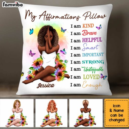 Personalized Rainbow Sunflower Positive Affirmations Pillow