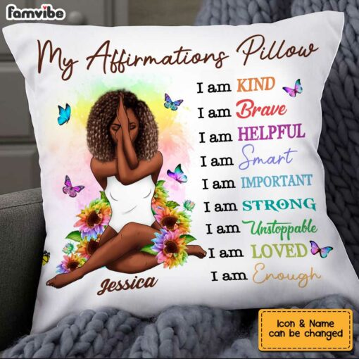 Personalized Rainbow Sunflower Positive Affirmations Pillow