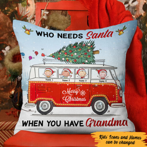 Personalized Red Truck Grandma Christmas Pillow