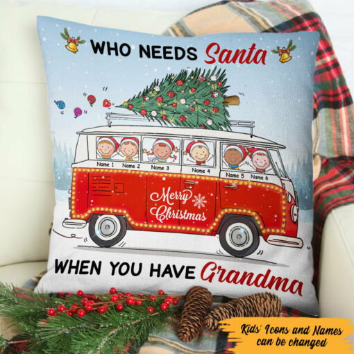 Personalized Red Truck Grandma Christmas Pillow