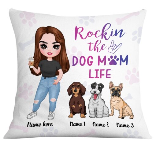 Personalized Rocking The Dog Icon Mom Life Pillow