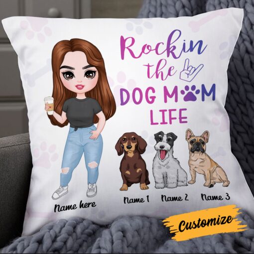 Personalized Rocking The Dog Icon Mom Life Pillow