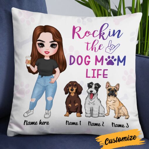 Personalized Rocking The Dog Icon Mom Life Pillow