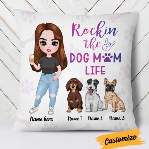 Personalized Rocking The Dog Icon Mom Life Pillow