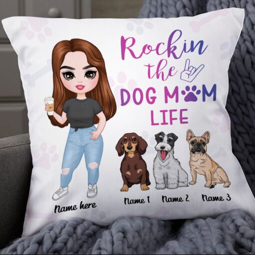 Personalized Rocking The Dog Icon Mom Life Pillow