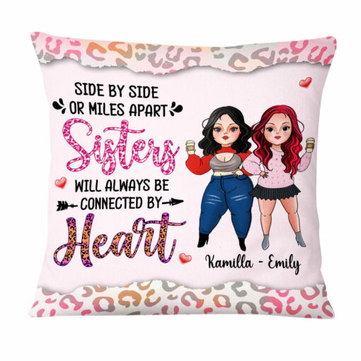 Personalized Sister Friend Connected By Heart Pillow