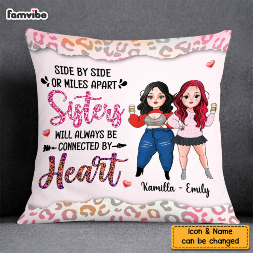 Personalized Sister Friend Connected By Heart Pillow