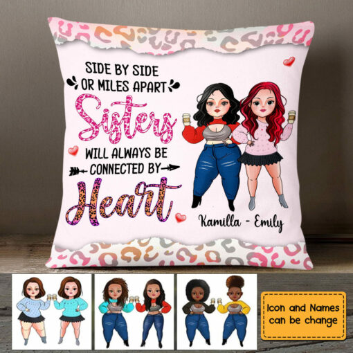 Personalized Sister Friend Connected By Heart Pillow