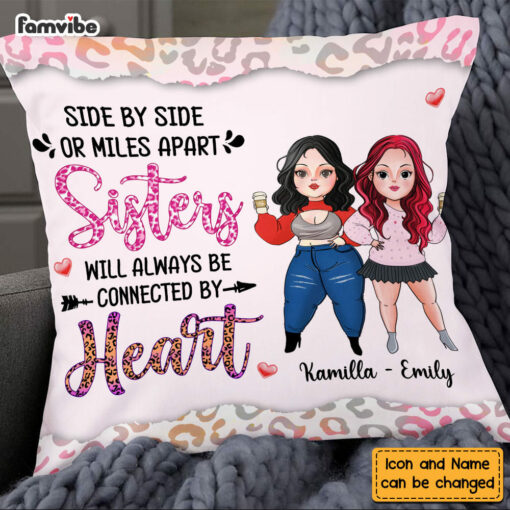 Personalized Sister Friend Connected By Heart Pillow