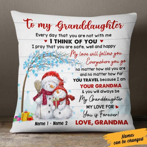 Personalized Snowman Granddaughter Christmas Pillow