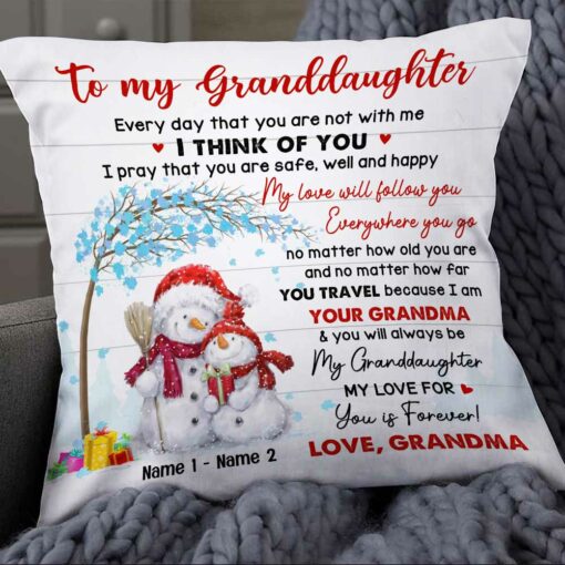 Personalized Snowman Granddaughter Christmas Pillow