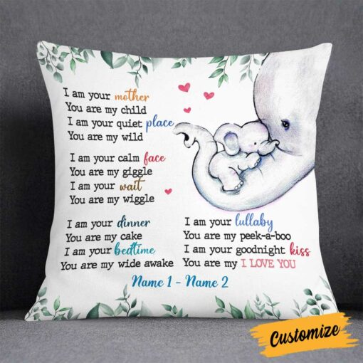 Personalized Son Daughter Mother Elephant Pillow