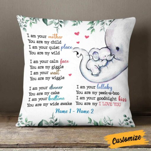 Personalized Son Daughter Mother Elephant Pillow