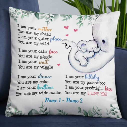 Personalized Son Daughter Mother Elephant Pillow