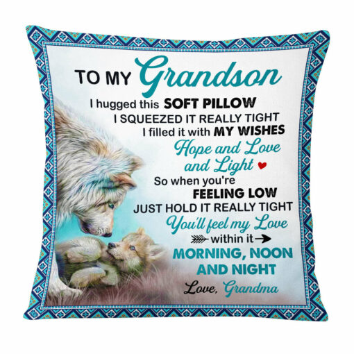 Personalized Son Grandson Wolf Hug This Pillow