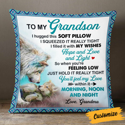 Personalized Son Grandson Wolf Hug This Pillow