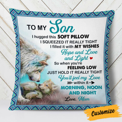 Personalized Son Grandson Wolf Hug This Pillow