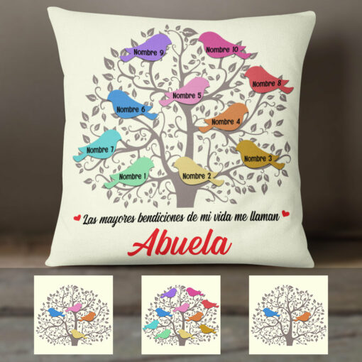 Personalized Spanish Abuela Family Tree Mom Grandma Pillow