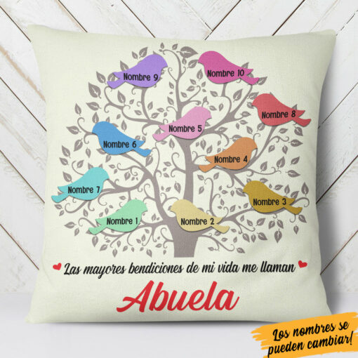 Personalized Spanish Abuela Family Tree Mom Grandma Pillow