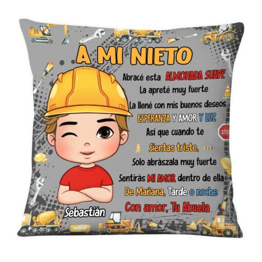 Personalized Spanish Gift A Mi Nieto Excavators Construction Machines Pillow