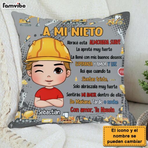 Personalized Spanish Gift A Mi Nieto Excavators Construction Machines Pillow