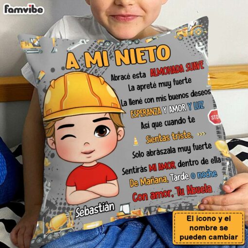 Personalized Spanish Gift A Mi Nieto Excavators Construction Machines Pillow