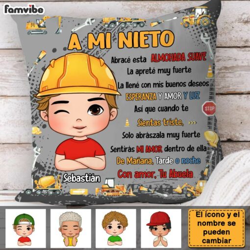 Personalized Spanish Gift A Mi Nieto Excavators Construction Machines Pillow