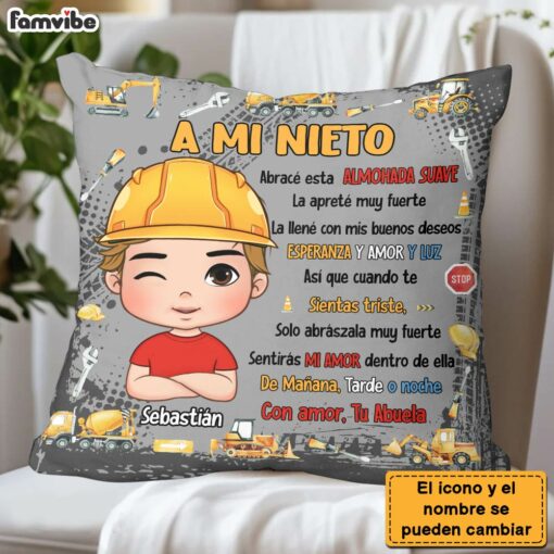 Personalized Spanish Gift A Mi Nieto Excavators Construction Machines Pillow