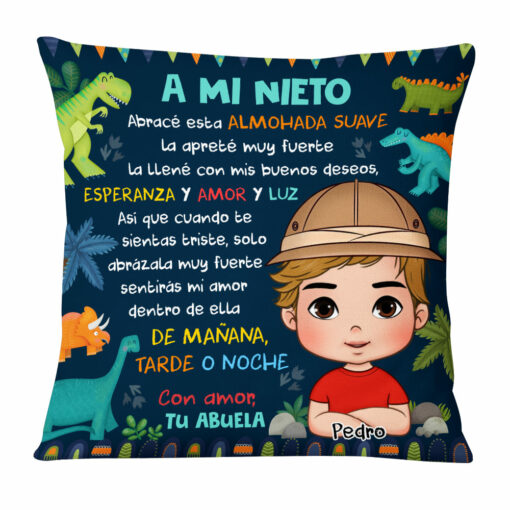 Personalized Spanish Gift For Grandson A Mi Nieto Dinosaur Theme Kid Pillow