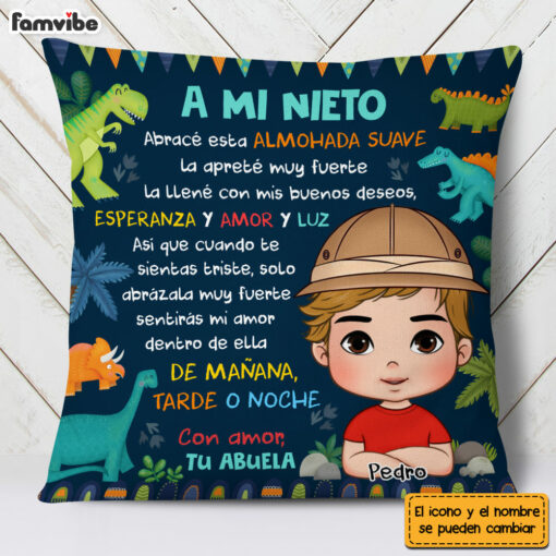 Personalized Spanish Gift For Grandson A Mi Nieto Dinosaur Theme Kid Pillow