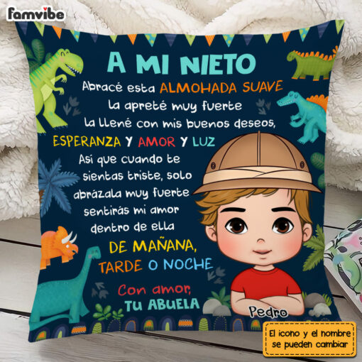 Personalized Spanish Gift For Grandson A Mi Nieto Dinosaur Theme Kid Pillow