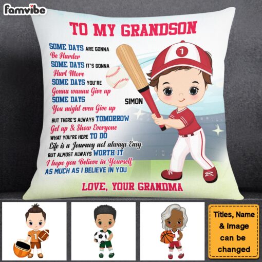 Personalized Sports Gift For Grandson Some Days Are Gonna Be Harder Pillow