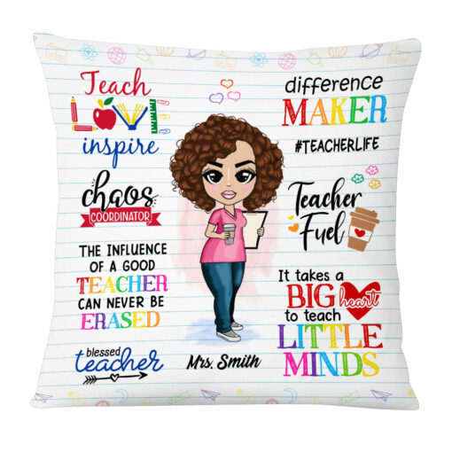 Personalized Teacher Appreciation Teach Love Inspire Pillow