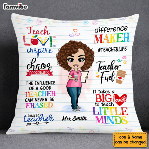 Personalized Teacher Appreciation Teach Love Inspire Pillow