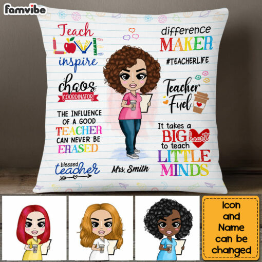 Personalized Teacher Appreciation Teach Love Inspire Pillow