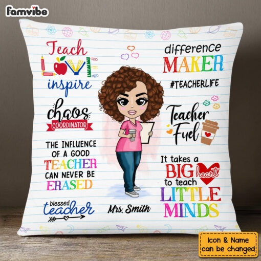 Personalized Teacher Appreciation Teach Love Inspire Pillow